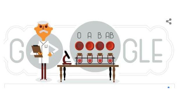 Google : un doodle pour la mémoire de Karl Landsteiner le découvreur des groupes sanguins