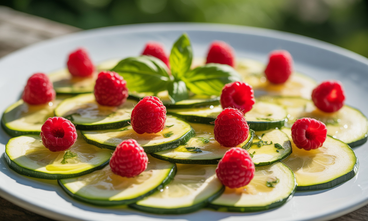 découvrez une recette rafraîchissante de carpaccio de courgettes citronnées, rehaussée par des éclats de framboises. idéal pour transformer vos apéritifs en une expérience gourmande et estivale !
