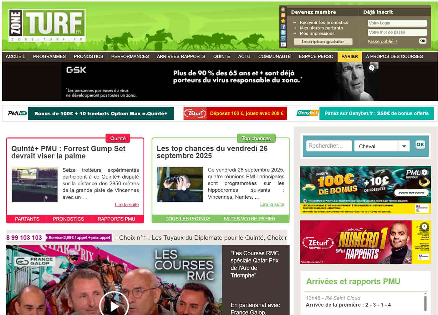 Zone Turf Tierc Quart Quint Pronostics PMU Partants Et Cotes En 