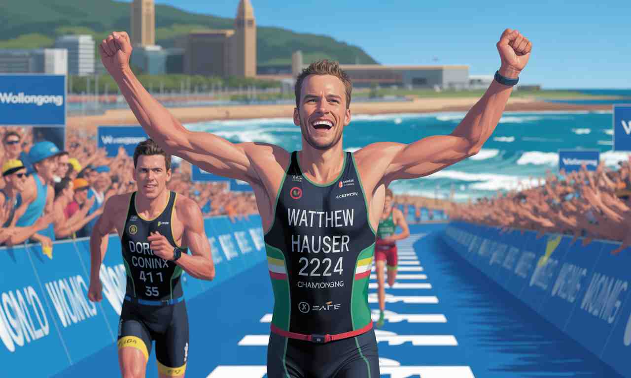 revivez l’intense finale wtcs de triathlon à wollongong : matthew hauser sacrifié champion du monde chez les hommes, tandis que le français dorian coninx réalise une belle performance en décrochant la 11e place. résultats, analyse et moments forts.