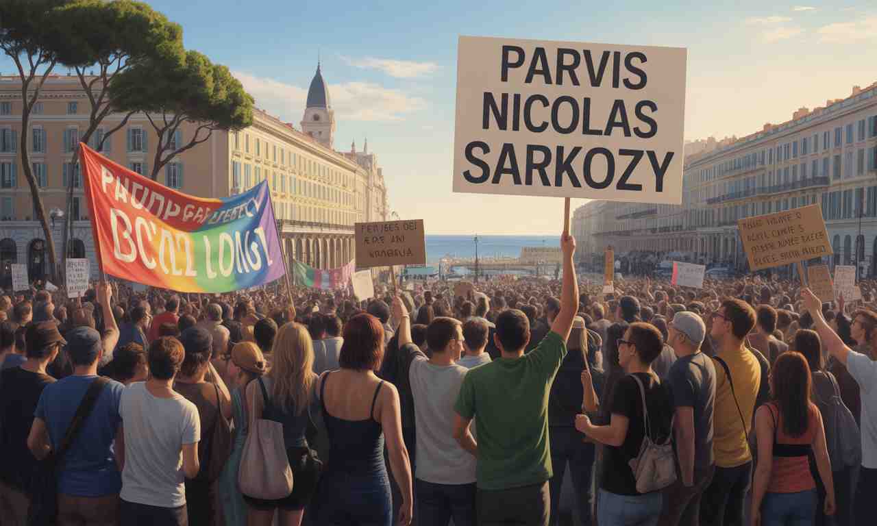 des citoyens se rassemblent à nice pour protester contre la décision de nommer un lieu public 'parvis nicolas sarkozy'. découvrez les raisons de cette contestation et les réactions des habitants.