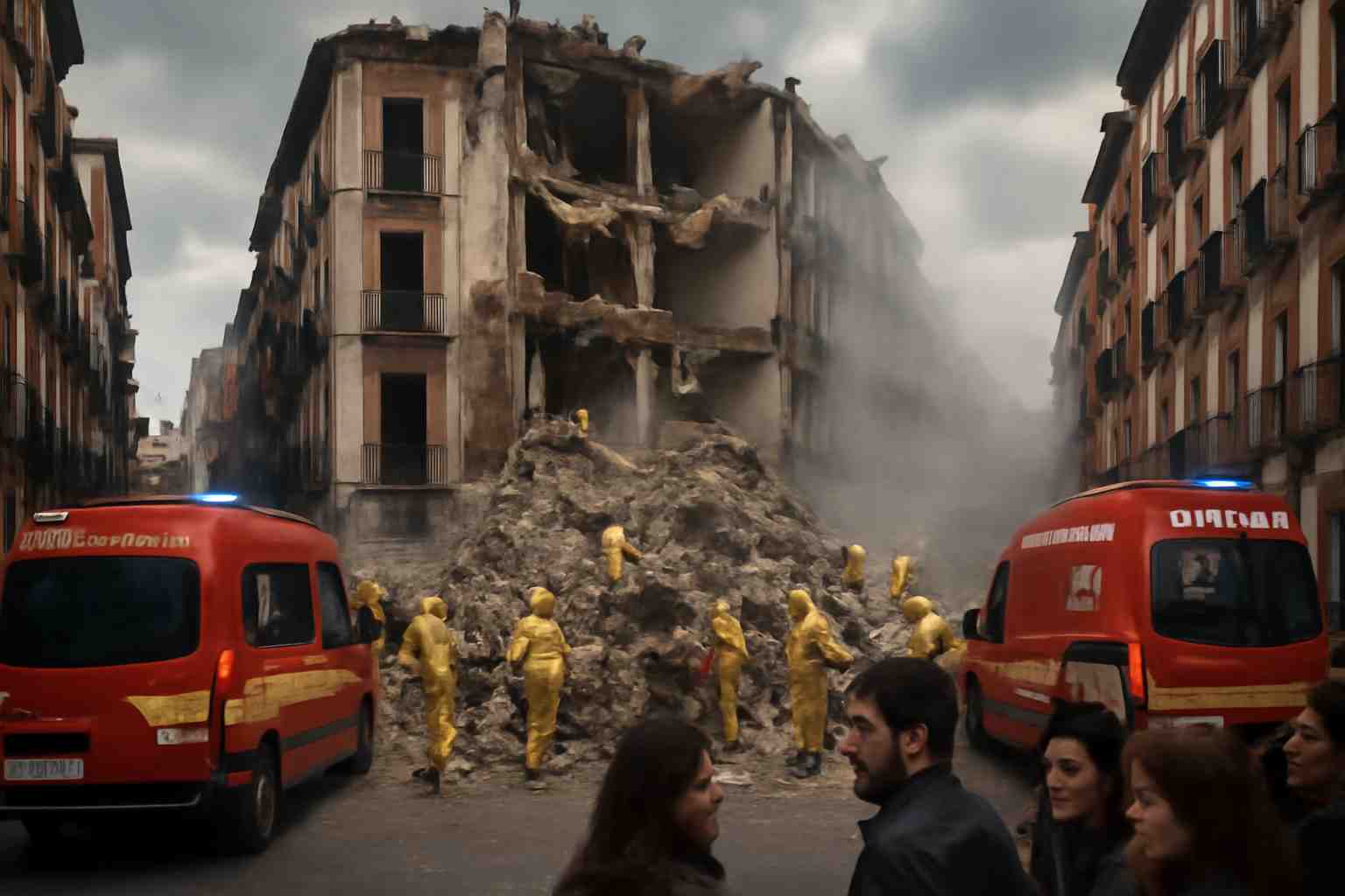 un immeuble s'est effondré à madrid, faisant dix blessés et laissant quatre ouvriers portés disparus. les équipes de secours sont mobilisées pour les recherches. suivez les dernières informations sur ce drame en cours.