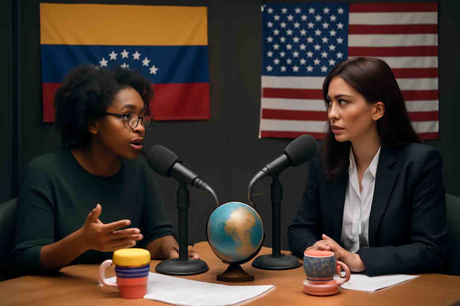 analyse des tensions entre le venezuela et les états-unis par lauren bastide et maria pourchet sur radio france : une discussion sur les enjeux superflus en politique et leurs répercussions internationales.