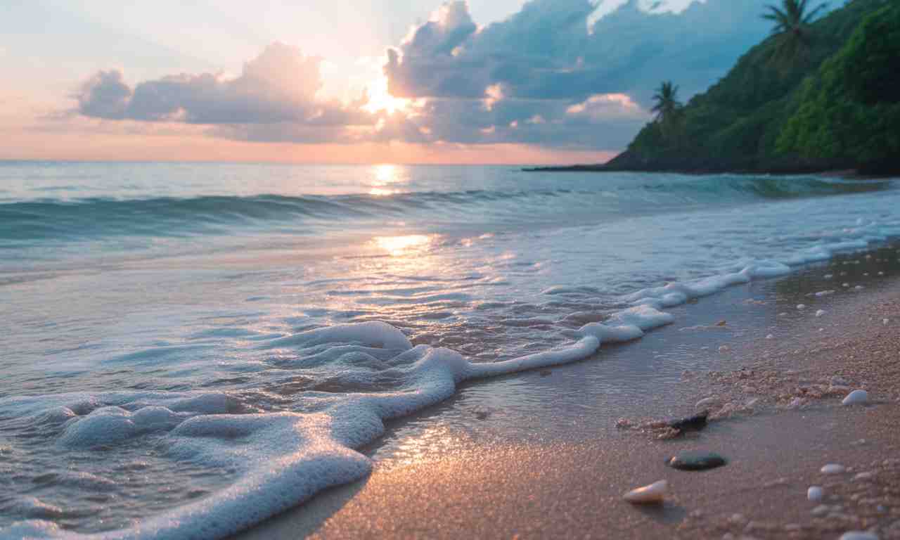 profitez d’un moment unique à dôc lêt, où un rayon de soleil illumine les eaux cristallines de la plage, offrant un cadre paisible et rafraîchissant pour vos prochaines vacances.