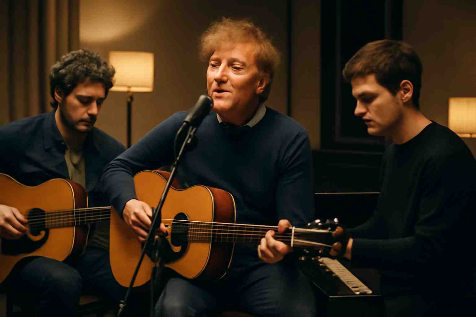 découvrez alain souchon revisitant son classique 'foule sentimentale' en version acoustique avec ses fils, une performance émouvante à ne pas manquer sur tf1 info.