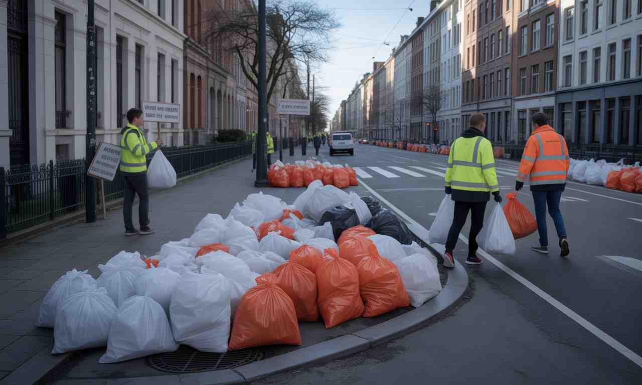 après la grève nationale, bruxelles-propreté restreint temporairement ses collectes aux sacs blancs et orange pour assurer le service essentiel.