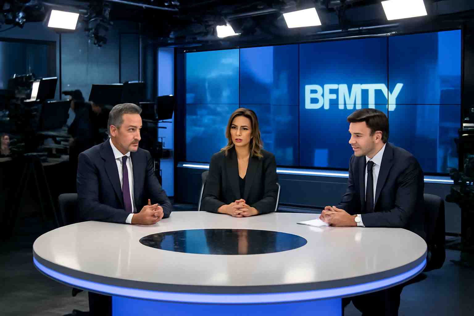 bfmtv reprend son émission en direct après une interruption due à une alerte à la bombe dans ses locaux, assurant la sécurité avant de continuer la diffusion.