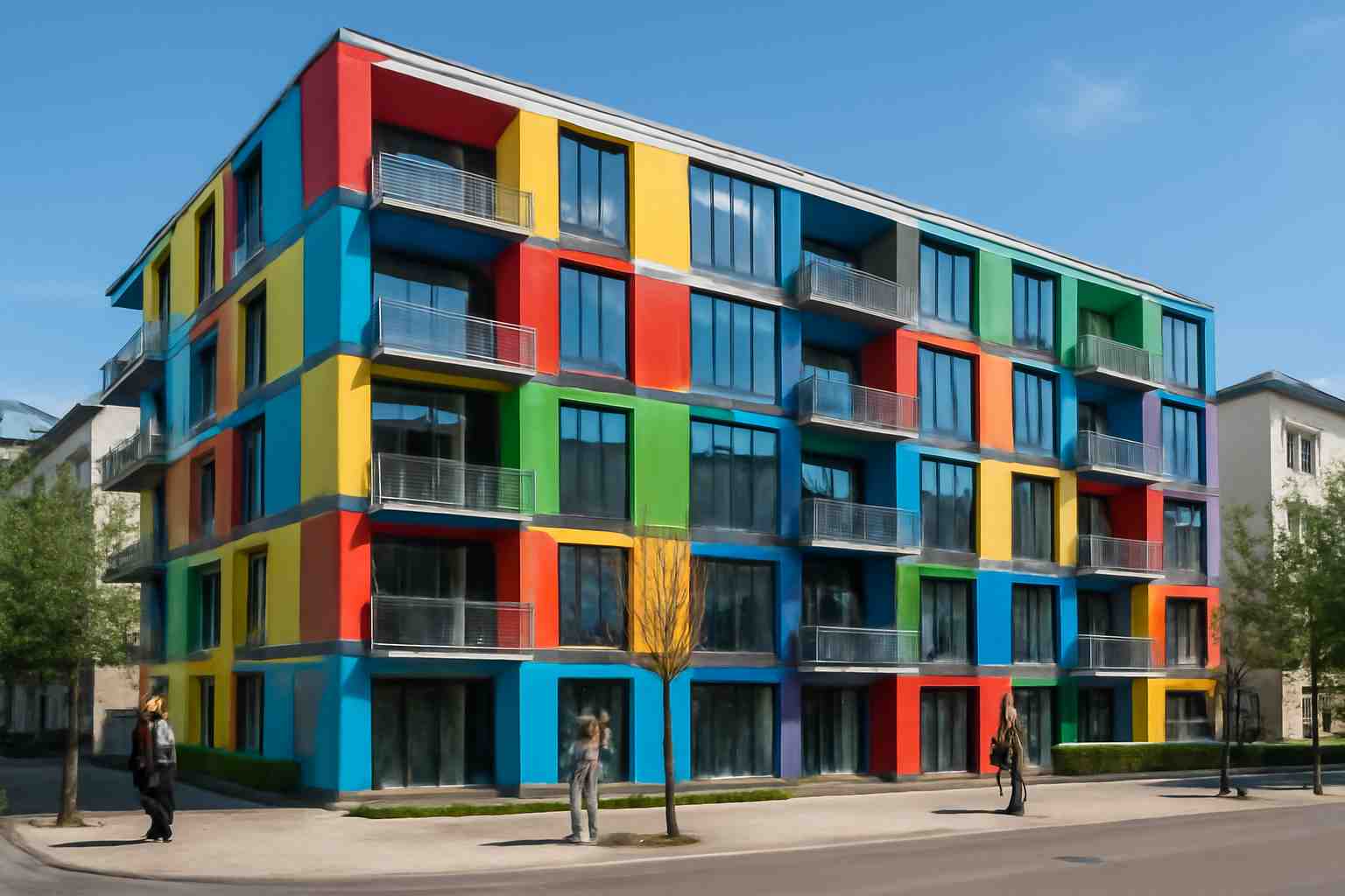 découvrez un immeuble flambant neuf à leipzig, allemagne, qui s'illumine de couleurs vives, symbole de renouveau urbain et d'expression artistique locale. info libertaire vous en dit plus.