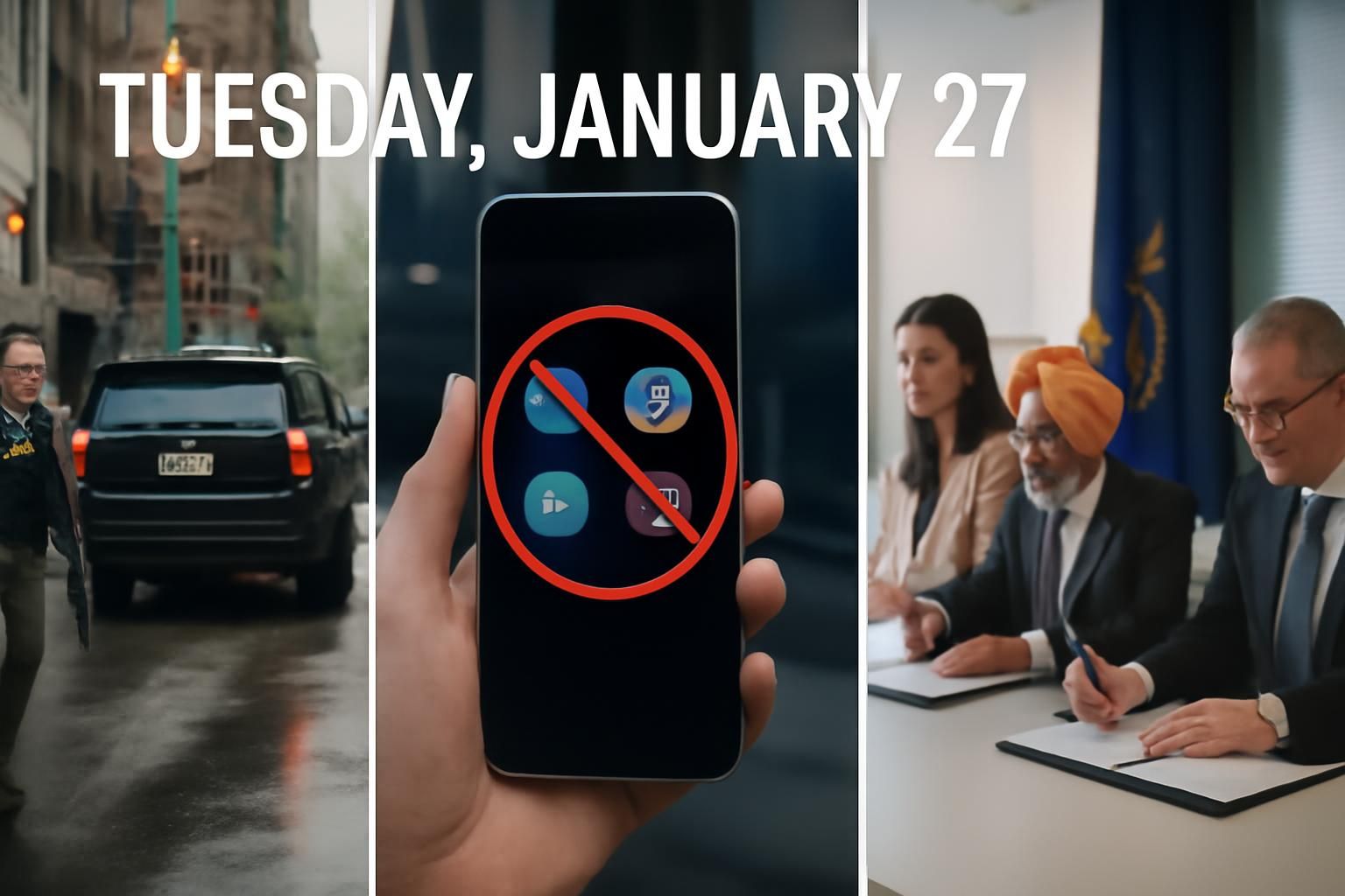 découvrez les infos clés du mardi 27 janvier au matin : interdiction des réseaux sociaux, exode des agents fédéraux à minneapolis, et nouveau pacte commercial entre l'inde et l'union européenne.