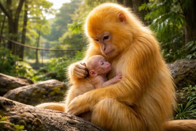 Naissance-exceptionnelle-au-zoo-de-Beauval-un-singe-dore-voit-le-jour-pour-la-toute-premiere-fois-640x427 « Ici, c’est ma maison » : un retour empreint d’émotion à Armandie pour le doyen des supporters du RC Vannes, natif du Lot-et-Garonne - ladepeche.fr