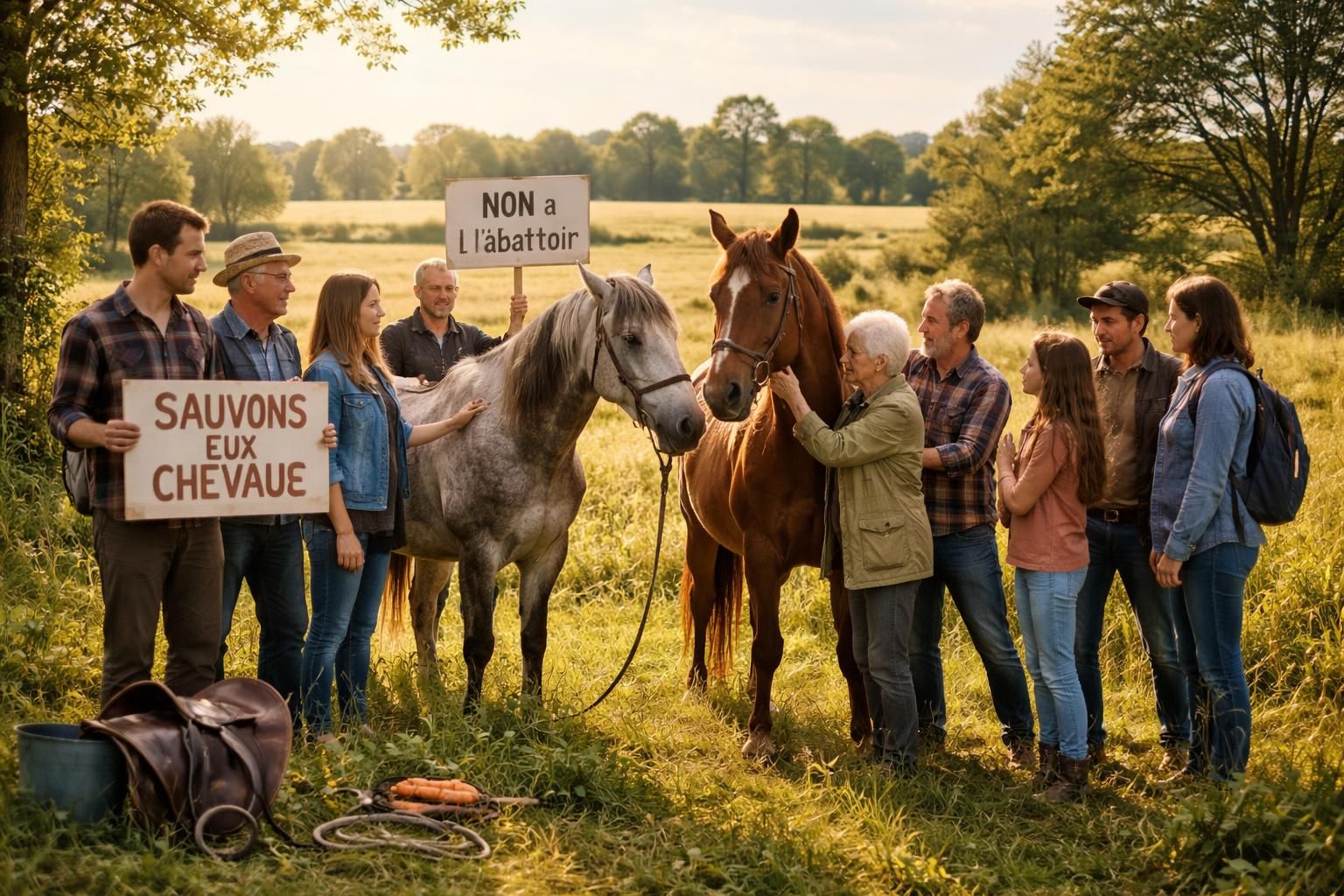 à proximité de vitré, une mobilisation citoyenne s'organise pour sauver deux chevaux menacés d'abattage, sensibilisant la communauté à la protection animale.