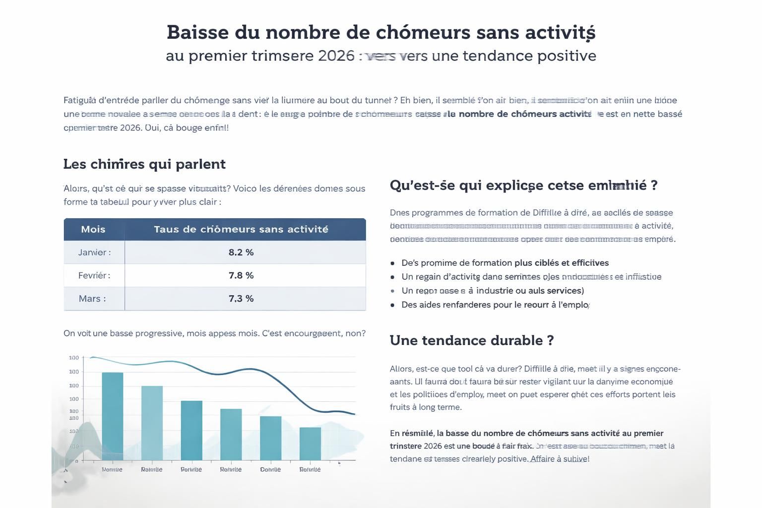 découvrez l'évolution positive du marché du travail au premier trimestre 2026 avec une baisse notable du nombre de chômeurs sans activité, un signe encourageant pour l'économie.