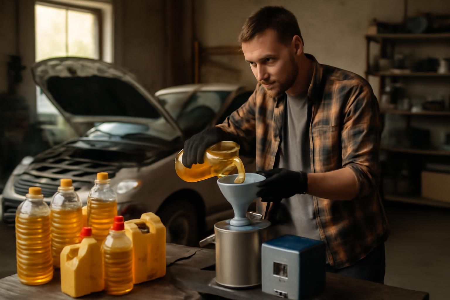 face à la hausse des prix du carburant, il innove en transformant l'huile de cuisson usagée en carburant pour sa voiture, une solution économique et écologique.