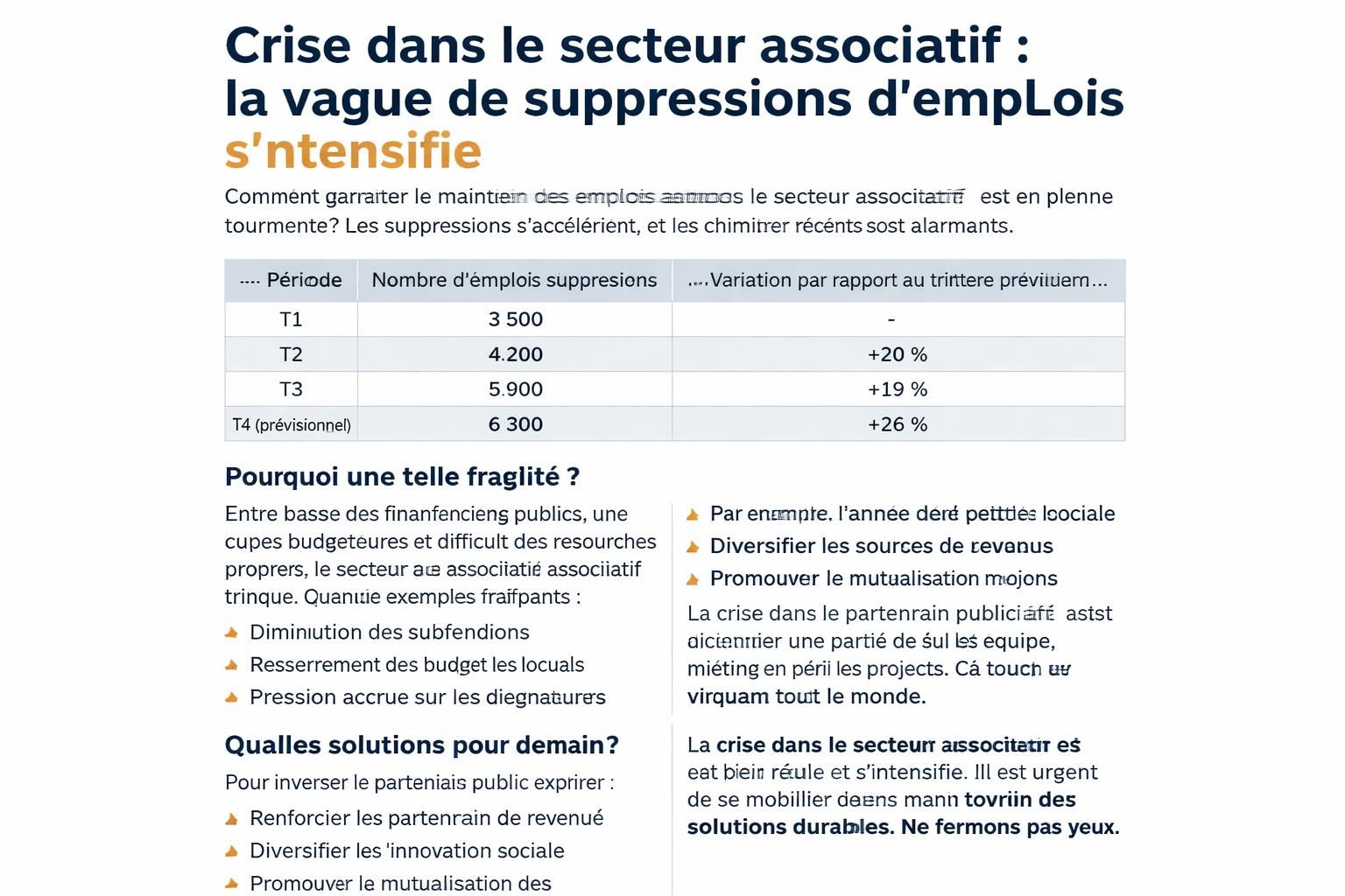 découvrez comment la crise dans le secteur associatif entraîne une vague inquiétante de suppressions d’emplois, avec un risque d’aggravation pour les salariés et les structures concernées.