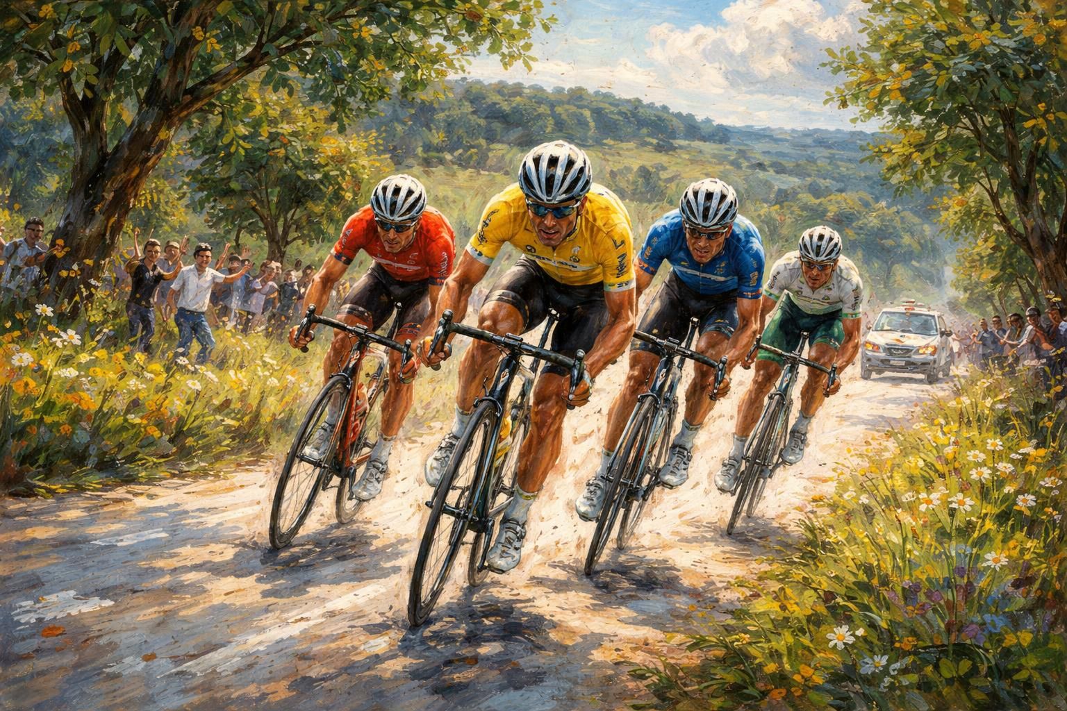 suivez en direct la deuxième étape du tour de bretagne entre bains-sur-oust et missillac avec la vidéo live : quatre coureurs en tête de la course.