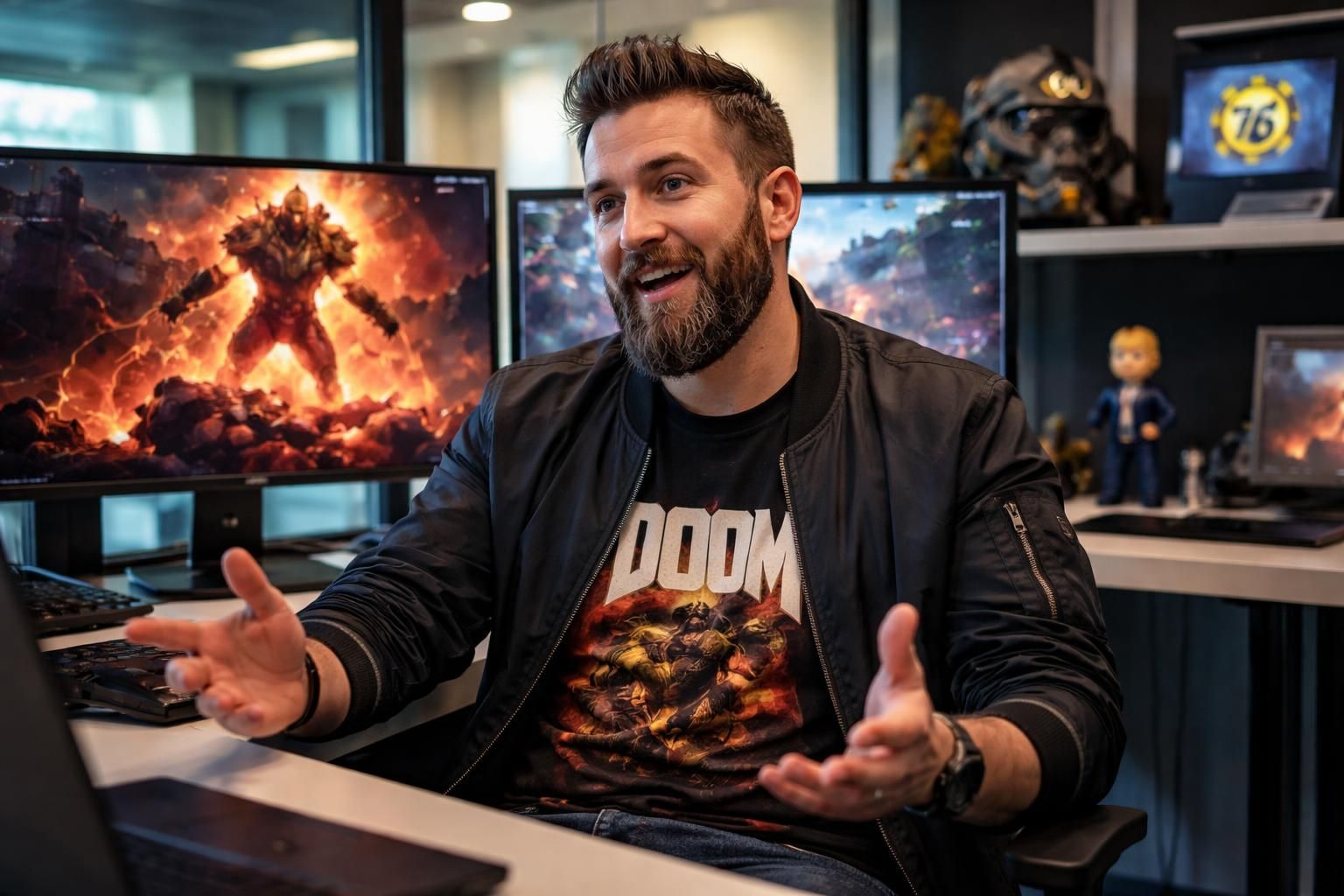 découvrez l'interview exclusive de dave oshry, ceo de new blood, où il revient sur son amour pour doom et partage son incroyable expérience accumulée de 488 heures sur fallout 76.