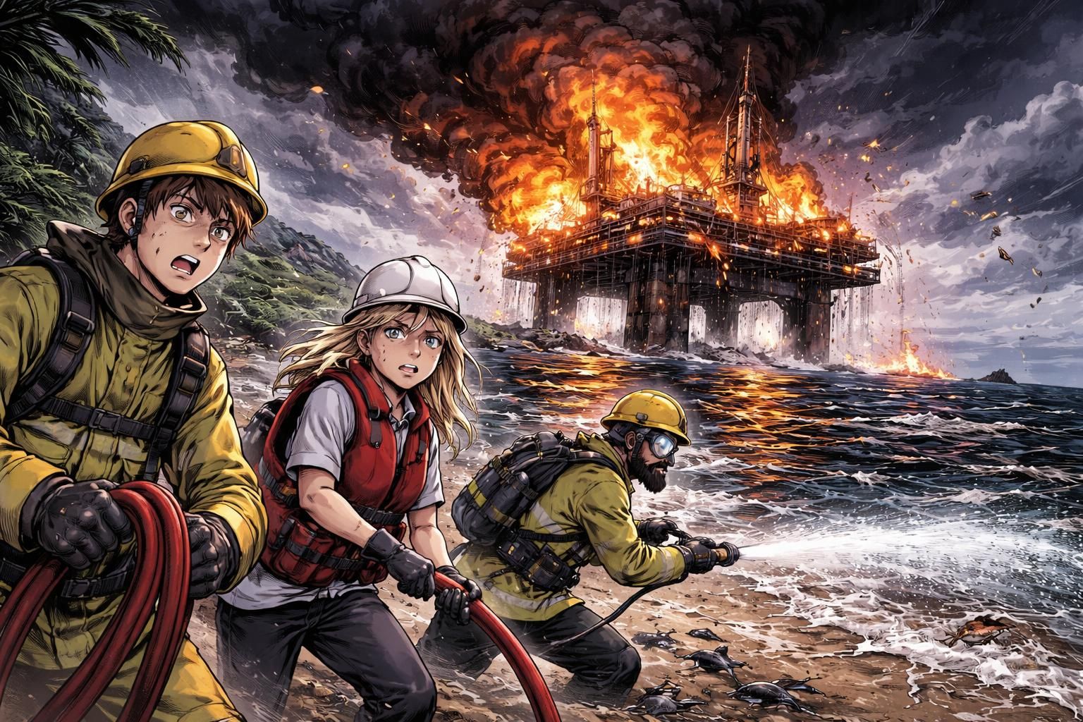 un incendie majeur sur une plateforme pétrolière à touapsé, dans le sud de la russie, cause un désastre environnemental important, menaçant la faune et la flore locales.