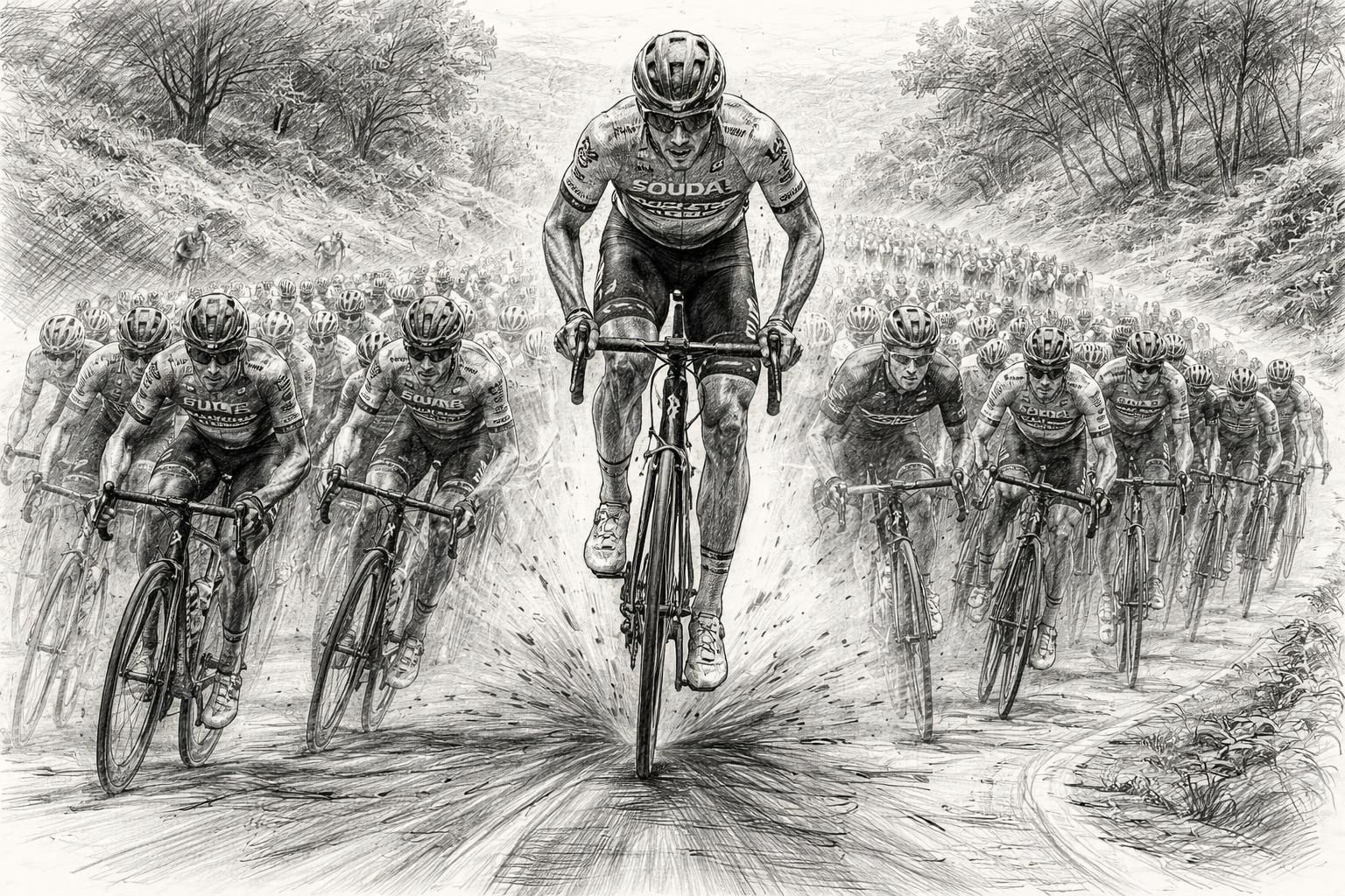 revivez l'action intense dès les premiers kilomètres avec evenepoel qui s'envole dans un peloton d'une cinquantaine de coureurs, tandis que pogacar et seixas se retrouvent pris au piège. une course qui s'enflamme dès le départ.