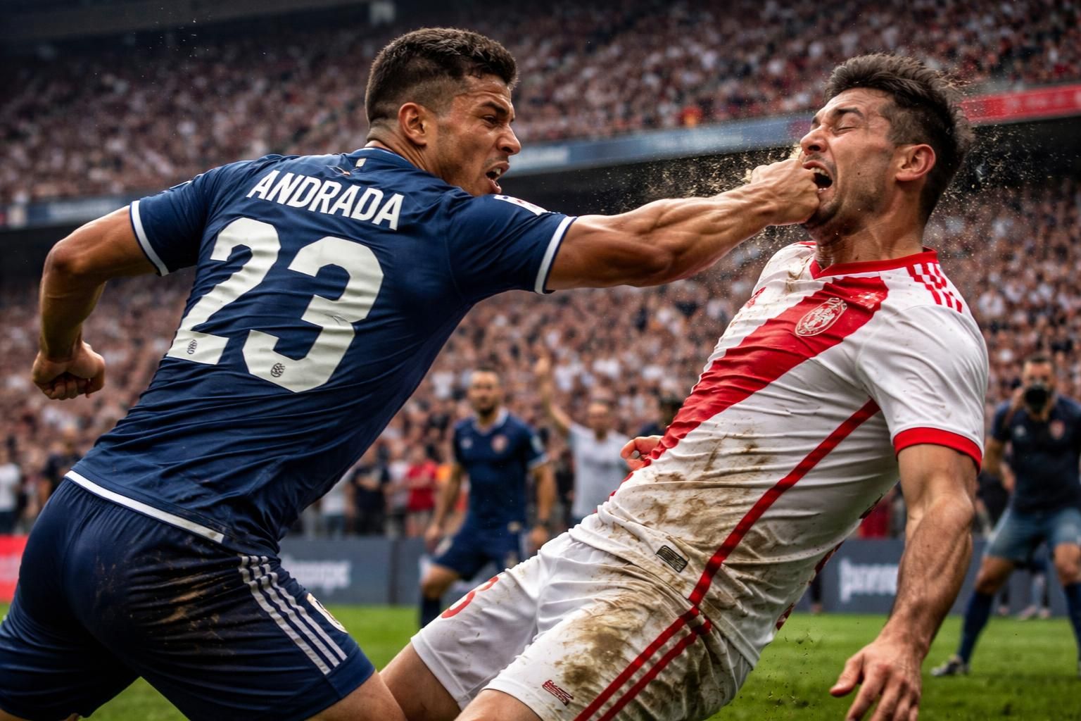 revivez le moment choc du derby : andrada perd son sang-froid et assène un coup de poing à un adversaire, déclenchant une polémique sur le terrain.
