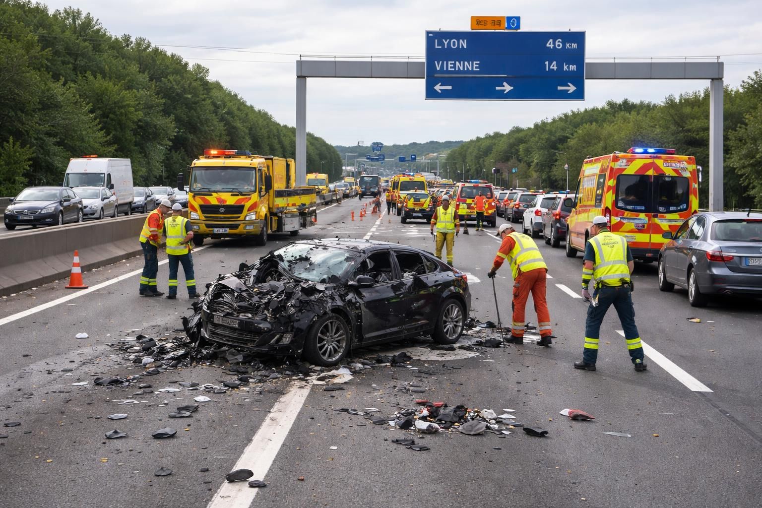 suivez l'info trafic en temps réel : un accident mortel s'est produit sur l'a7 au sud de lyon. début des opérations de dépannage à roussillon. restez informés avec le progrès.