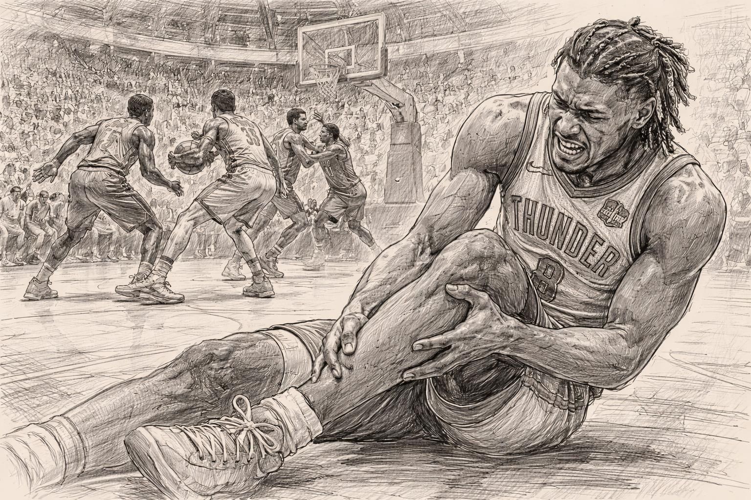 le thunder mène au score mais doit faire face à la perte de jalen williams suite à une blessure lors du match, un coup dur pour l'équipe selon basket usa.