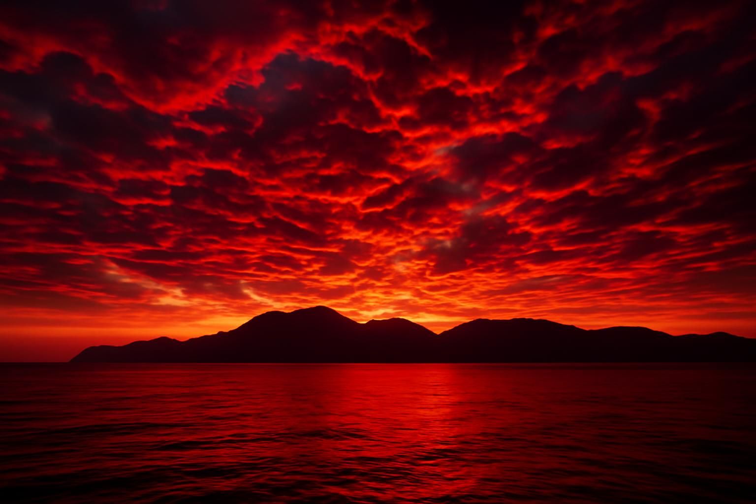 découvrez un spectacle naturel saisissant en crète, où le ciel s'embrase d'un rouge intense aux nuances apocalyptiques, offrant un paysage à couper le souffle.