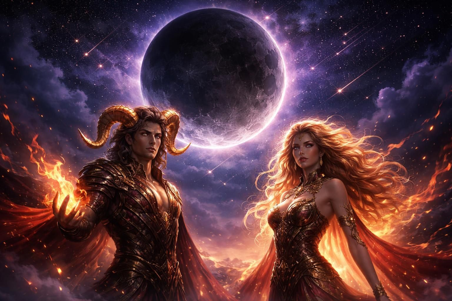 découvrez comment la lune noire d’avril 2026 va bouleverser la vie amoureuse des deux signes de feu, apportant passion et transformation cosmique.