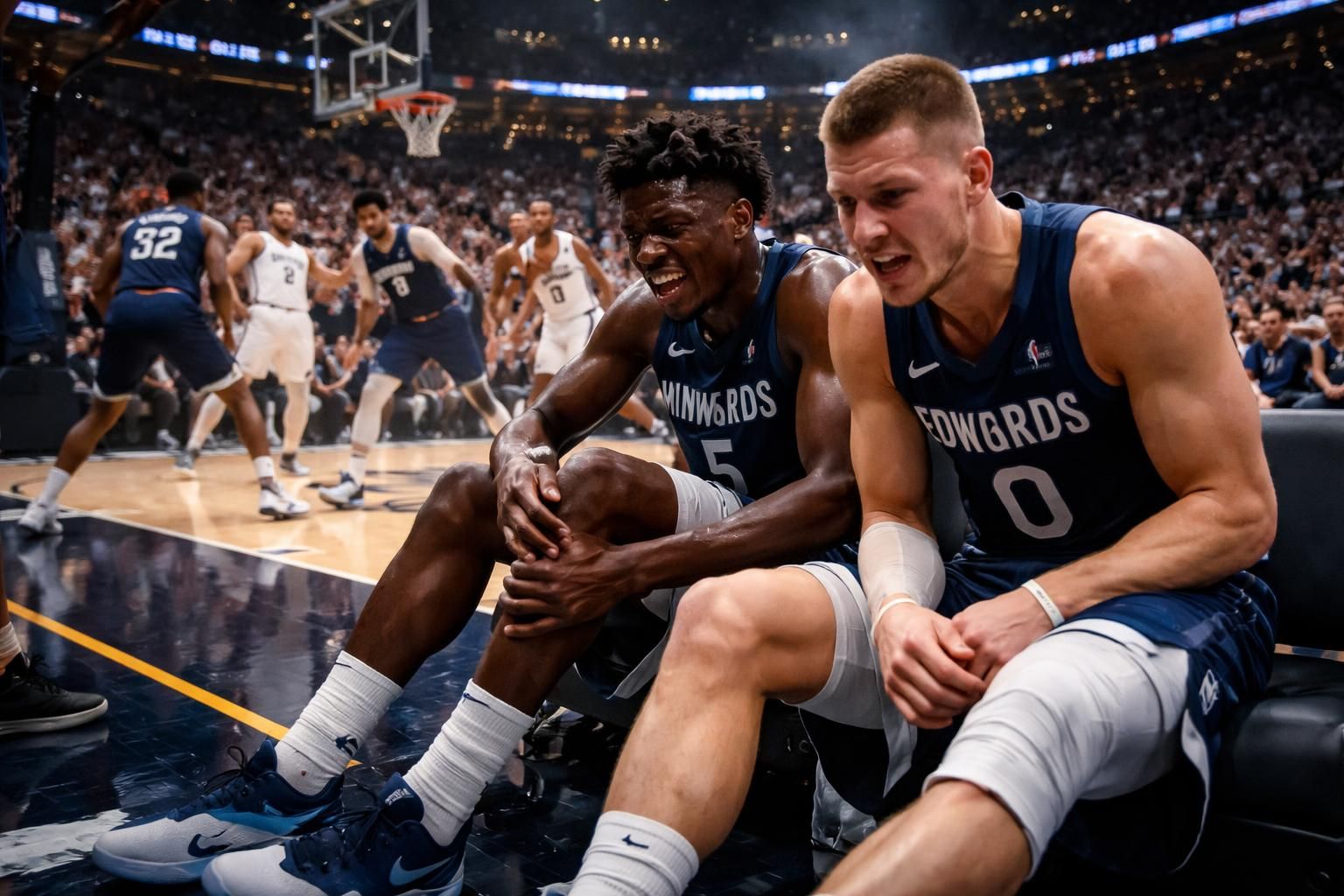 le minnesota prend l'avantage face à denver, malgré les blessures d'anthony edwards et donte divincenzo qui compliquent la rencontre.