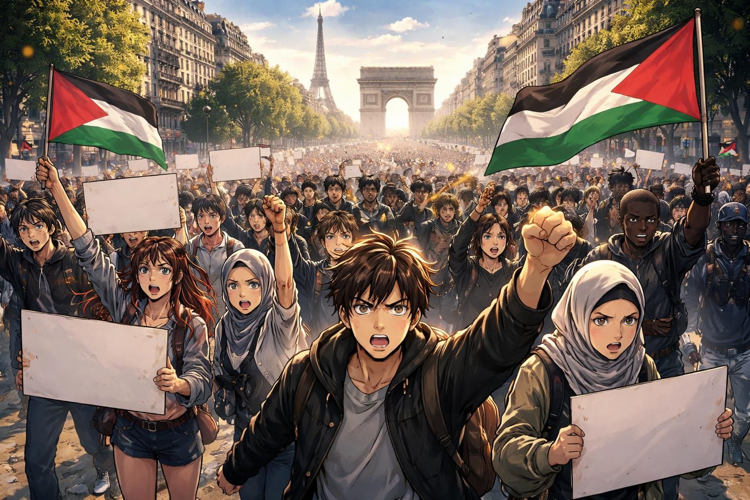 manifestation à paris contre thalès, accusé de complicité dans le conflit à gaza, organisée par le collectif contre attaque pour dénoncer le rôle de l'entreprise dans les tensions actuelles.