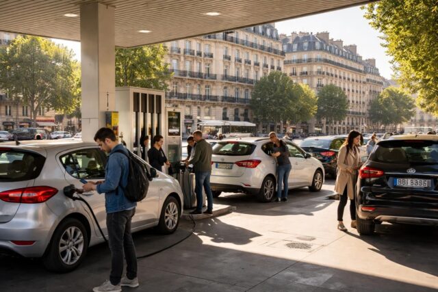 Prix-record-a-la-pompe-plus-de-260-E-le-litre-dans-la-station-la-plus-chere-de-Paris-les-automobilistes-sadaptent-640x427 Plan d’électrification : le gouvernement ambitionne de multiplier par cinq les bornes de recharge sur les axes majeurs
