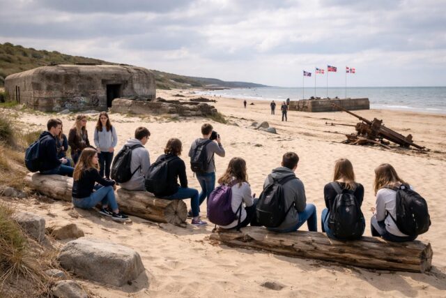 Recale-Netflix-Cet-episode-en-Normandie-vous-replongera-fidelement-dans-lambiance-de-votre-voyage-scolaire-sur-les-plages-du-Debarquement-640x427 Alésia rend hommage à Vercingétorix : 160 ans de la statue emblématique célébrés