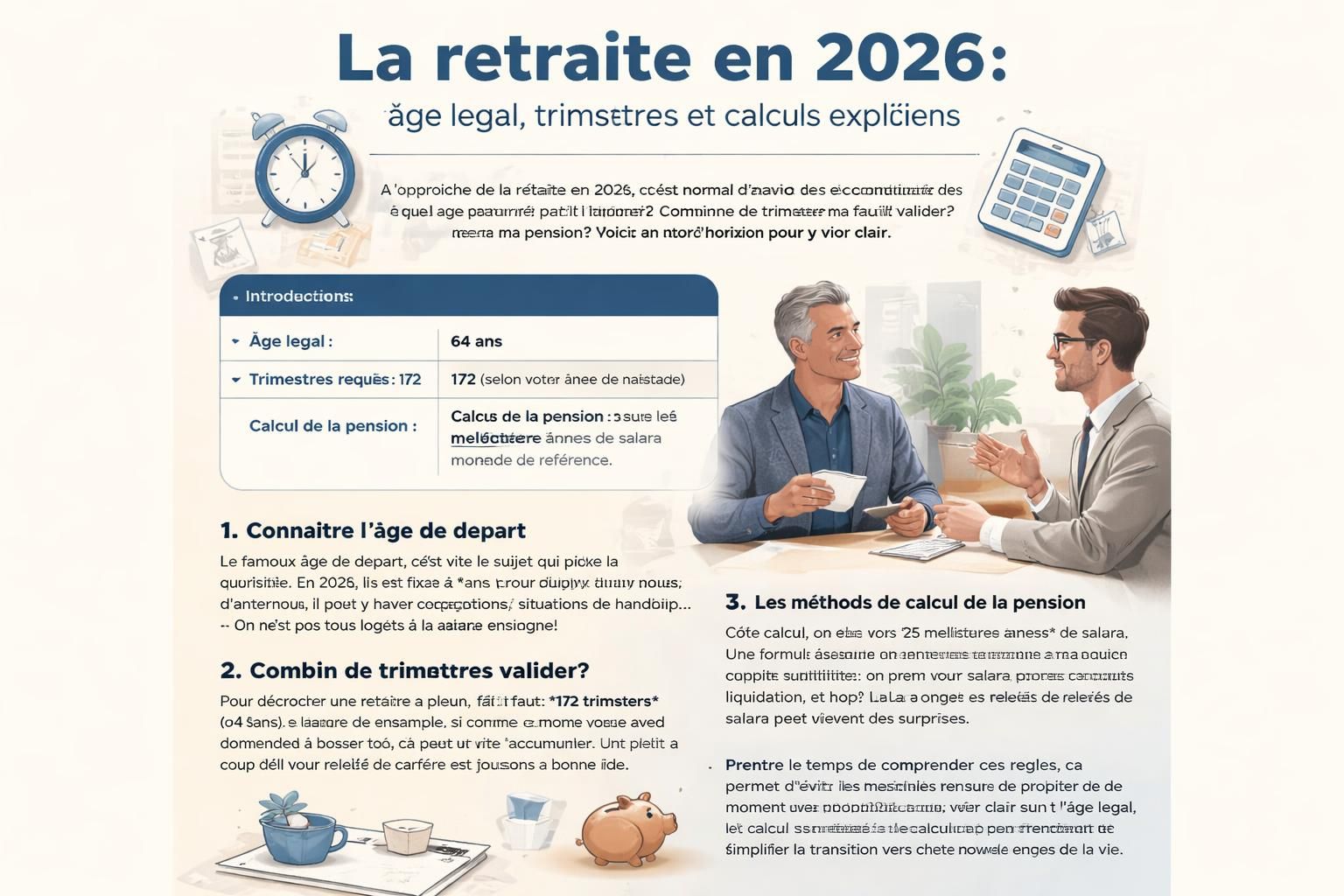 découvrez tout ce qu'il faut savoir sur la retraite 2026 : âge légal, trimestres requis et mode de calcul de votre pension dans ce guide complet et détaillé.