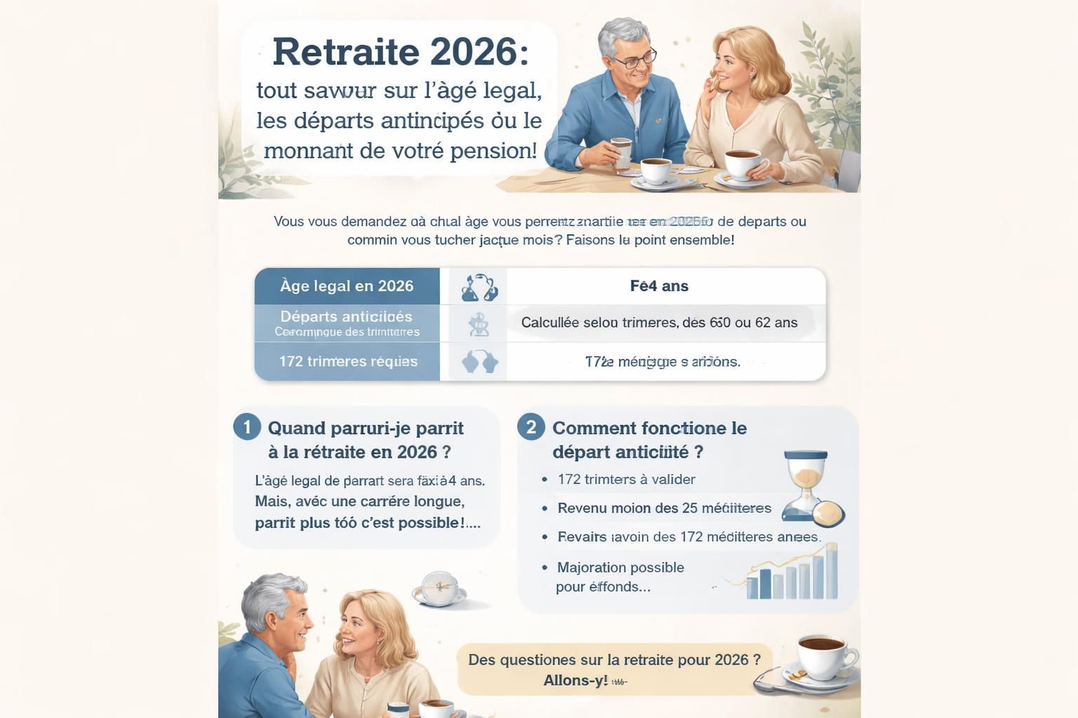 découvrez tout ce qu'il faut savoir sur la retraite 2026 : âge légal, conditions de départ anticipé, nombre de trimestres requis et calcul du montant de votre pension.
