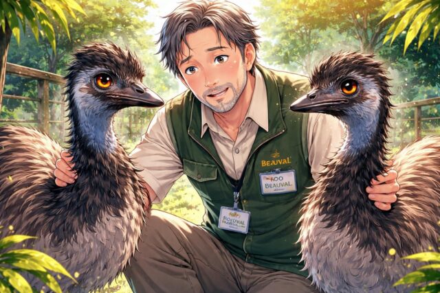 Roudoudou-et-Rosalie-lemouvante-rencontre-de-Rodolphe-Delord-directeur-du-zoo-de-Beauval-avec-deux-emeus-640x427 Un mécène d'un million d'euros dynamise le Botswana - Francs Jeux