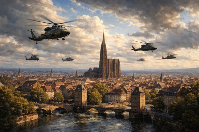 Strasbourg-des-helicopteres-militaires-survolent-la-ville-lors-dun-exercice-majeur-programme-mardi-et-mercredi-640x427 La plaque commémorative d'un pilote ranime la mémoire des témoins du crash américain de 1944
