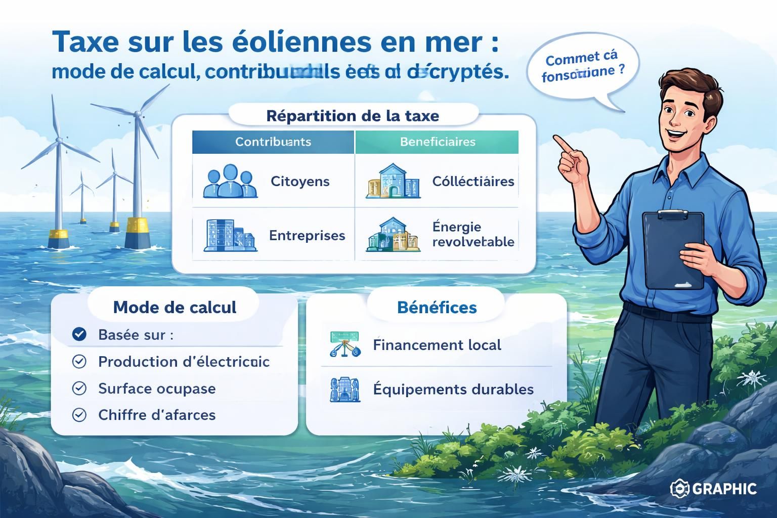 découvrez comment est calculée la taxe sur les éoliennes en mer, qui sont les contribuables concernés et les bénéficiaires de cette fiscalité, avec une explication claire et détaillée.