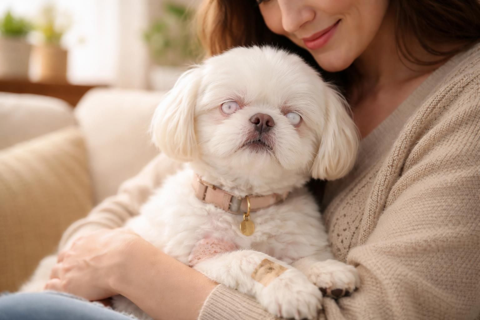 découvrez l'histoire touchante d'un shih-tzu albinos et aveugle qui, après une attaque traumatisante, trouve enfin un foyer rempli d'amour et de soins.