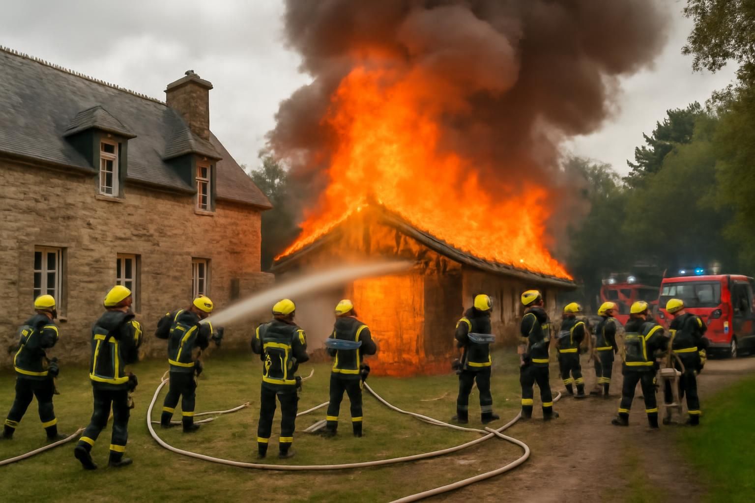 un appentis près d'une longère à dinan a pris feu, mobilisant une quinzaine de pompiers pour maîtriser l'incendie et assurer la sécurité des habitants.
