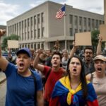 au venezuela, des manifestants se rassemblent devant l’ambassade américaine pour réclamer une augmentation des salaires, exprimant leur mécontentement face à la situation économique.