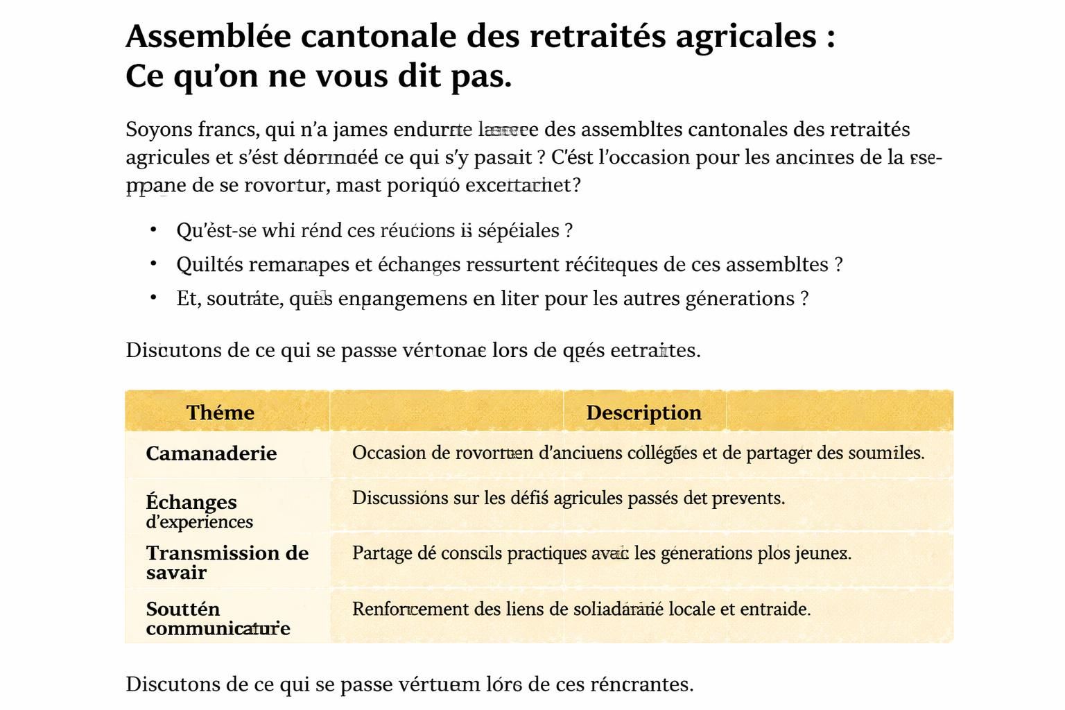 les retraités agricoles de vic-fezensac se retrouvent à peyrusse-grande pour leur assemblée cantonale, un moment d'échange et de convivialité.