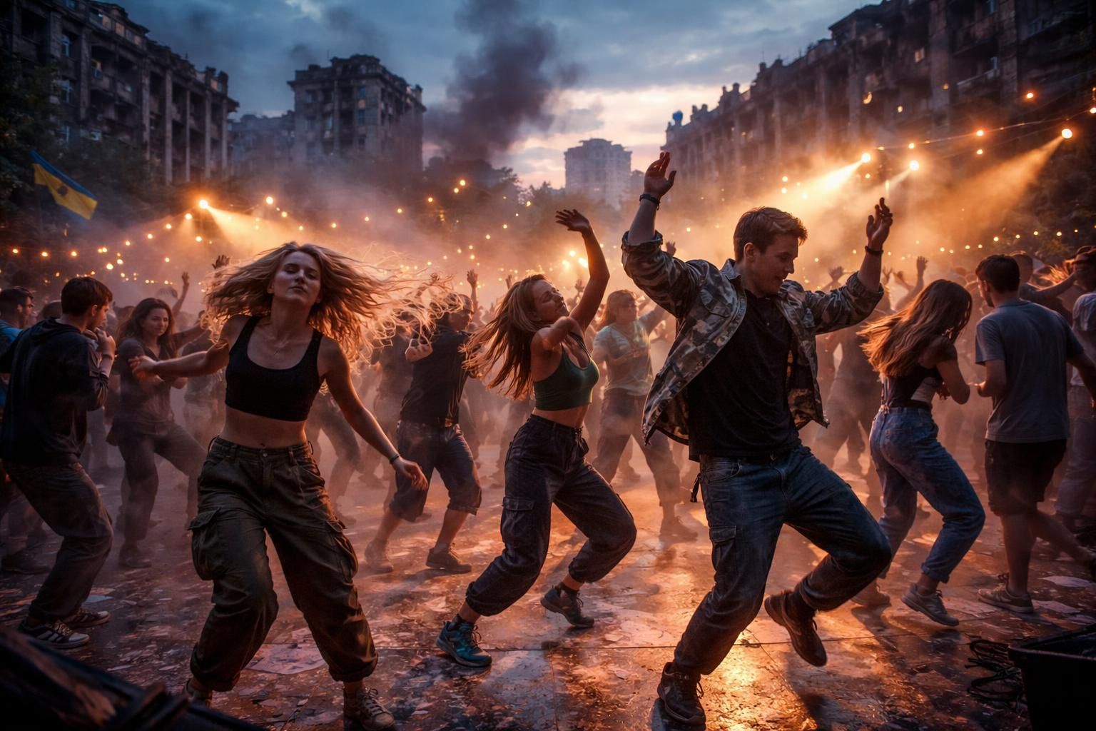 à kiev, malgré le chaos et les bombes, la jeunesse résiste avec force en dansant sur la piste, transformant la musique en acte de courage et d'espoir.