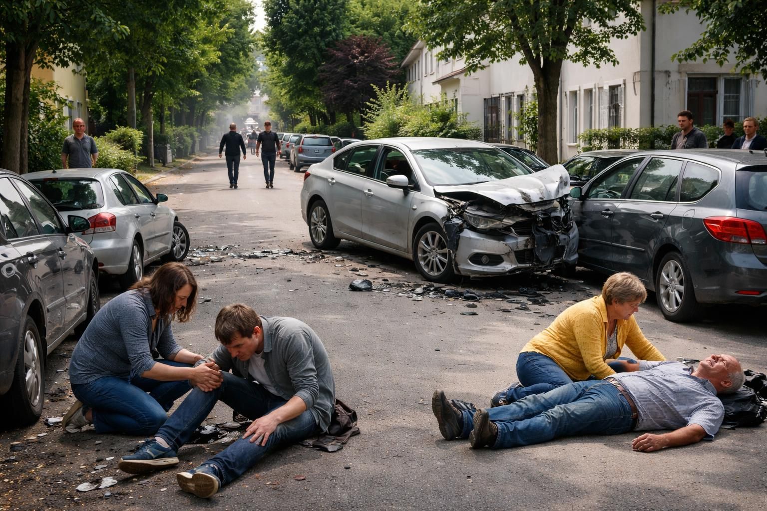 à piennes, un automobiliste cause un accident en percutant trois voitures en stationnement, entraînant 3 blessés, dont un adolescent. deux occupants impliqués prennent la fuite.