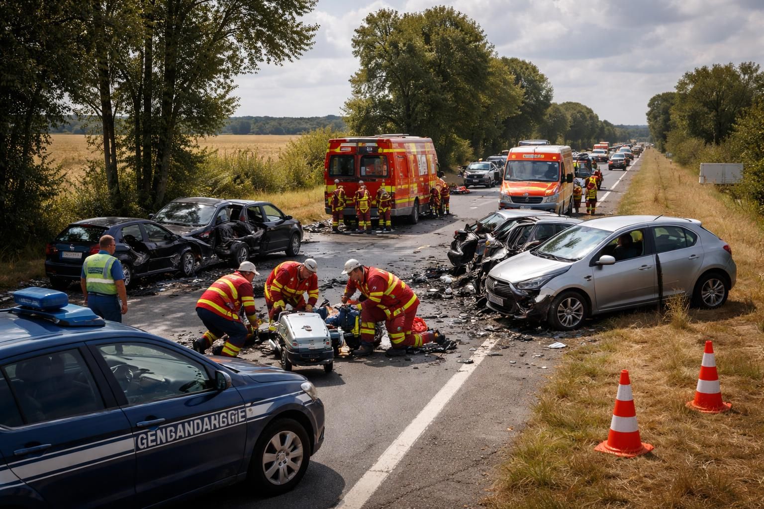 accident majeur en charente-maritime impliquant cinq personnes, avec trois blessés graves. la circulation est actuellement interrompue. suivez les dernières informations sur actu.fr.