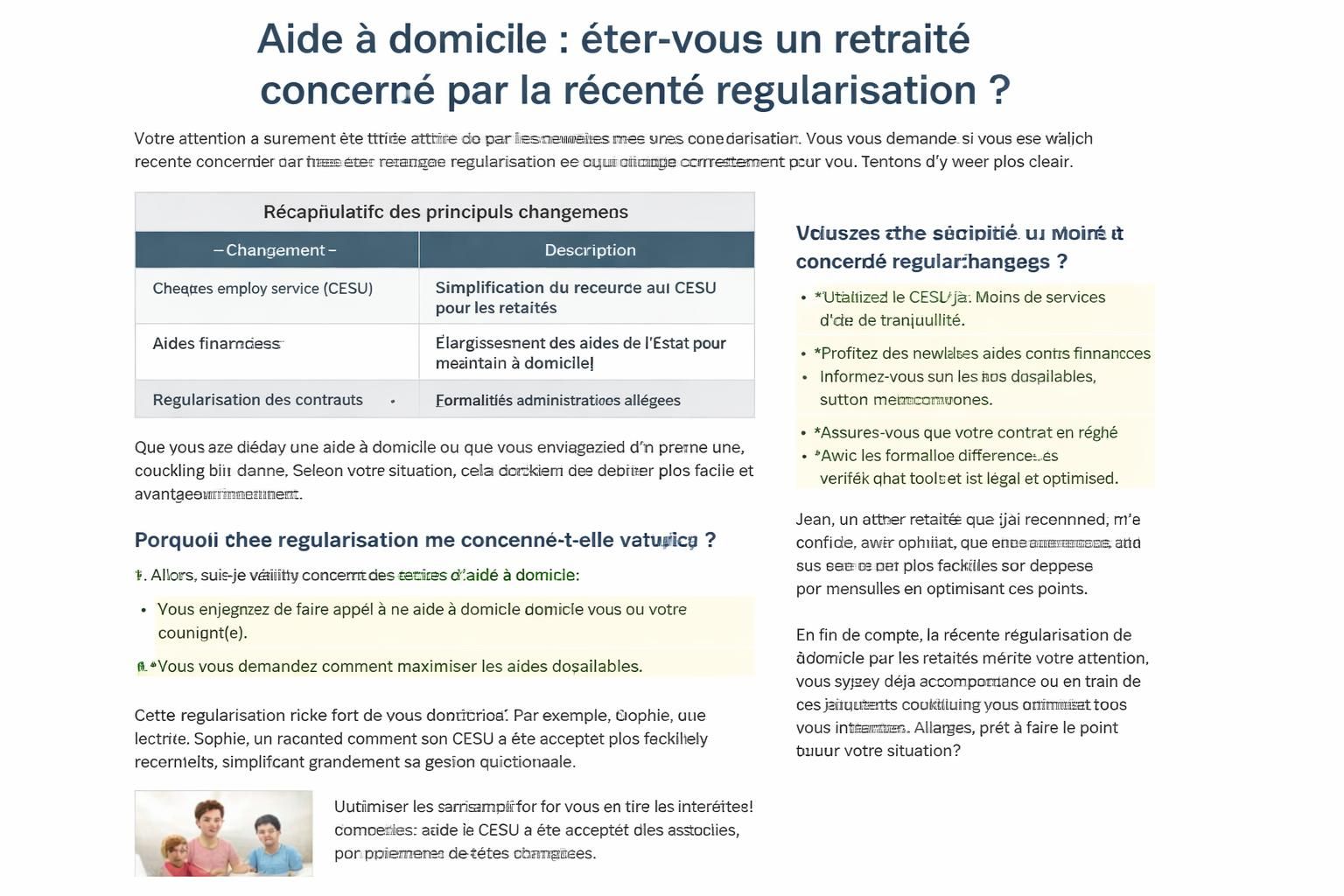 découvrez si vous, en tant que retraité, êtes concerné par la récente régularisation concernant l'aide à domicile. informations clés et conseils pratiques pour mieux comprendre vos droits.