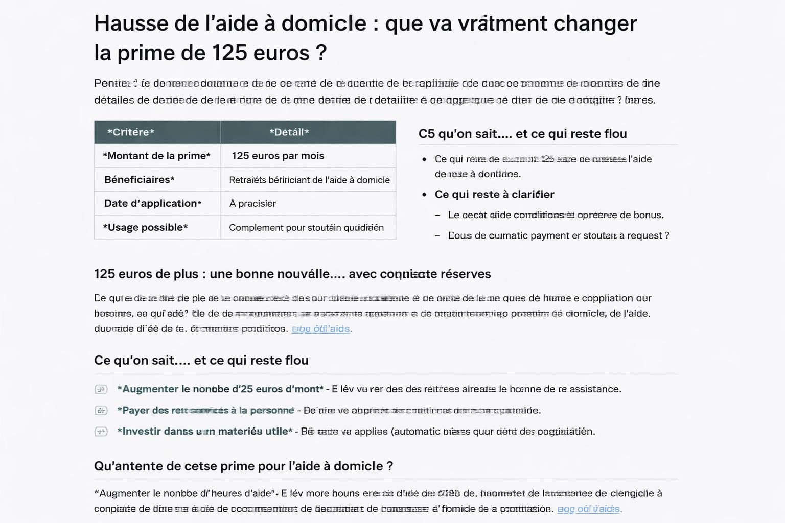 les retraités âgés de 70 à 79 ans bénéficieront d'une augmentation de 125 euros de leur aide à domicile, une mesure officielle mais dont certains détails sont encore en attente de clarification.