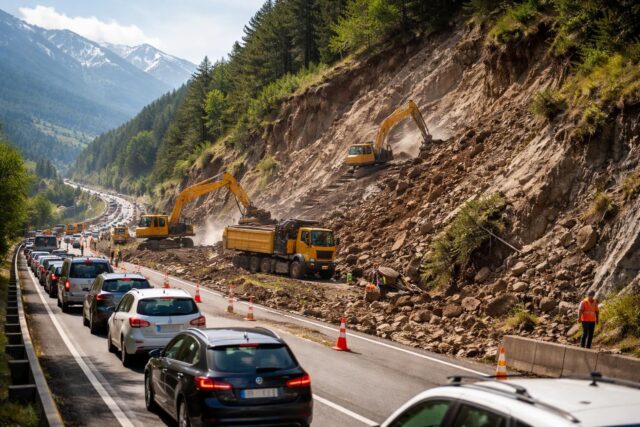 Chantier-de-la-rocade-de-Gap-apres-un-glissement-de-terrain-un-an-de-retard-et-10-millions-deuros-supplementaires-pour-desengorger-les-embouteillages-640x427 Un accident sur l’autoroute A8 provoque un important ralentissement : près d’une heure de trajet en plus à prévoir
