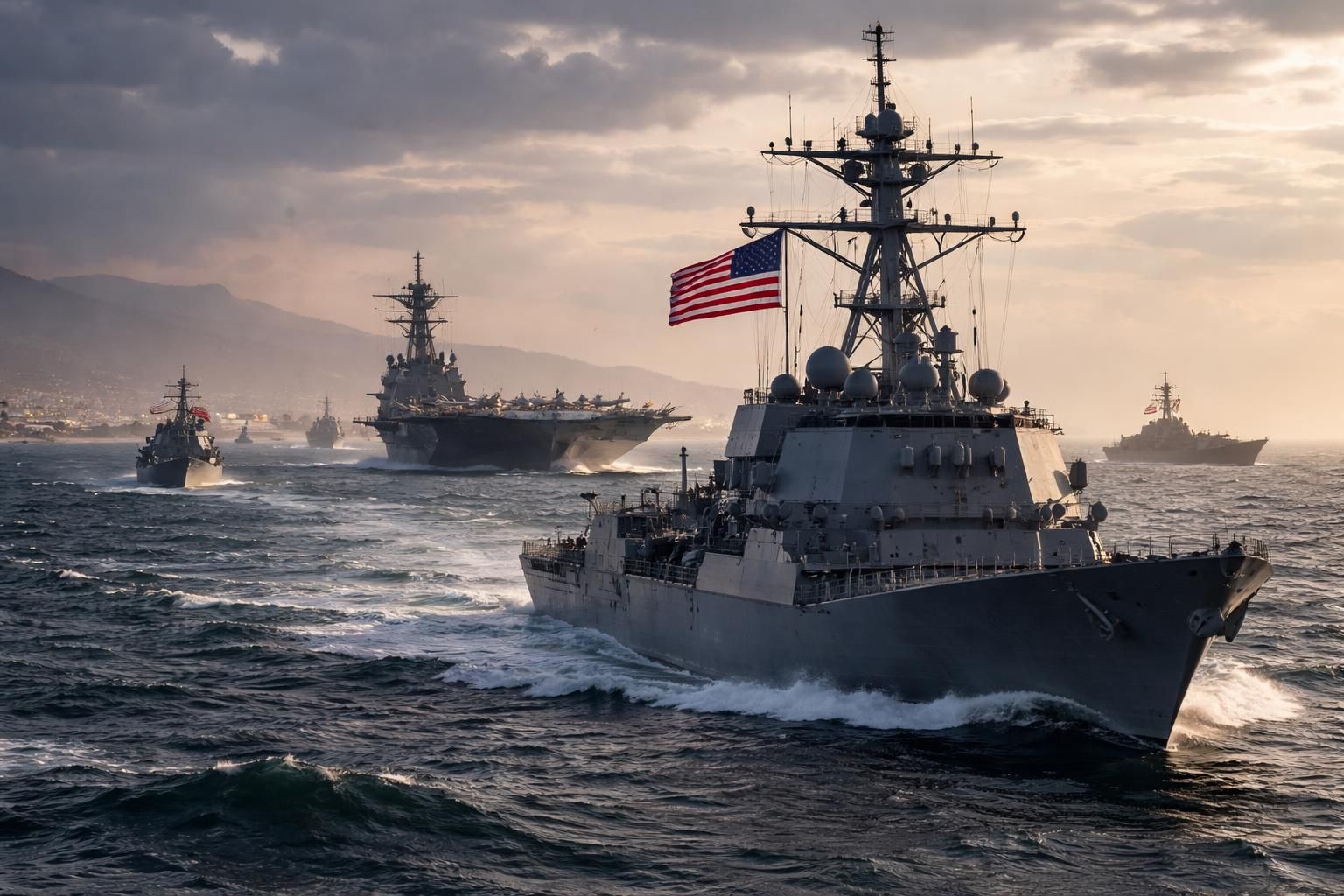 des bâtiments de guerre américains entrent dans le golfe pour assurer une mission d’escorte dans le contexte du conflit au moyen-orient, renforçant la sécurité régionale.