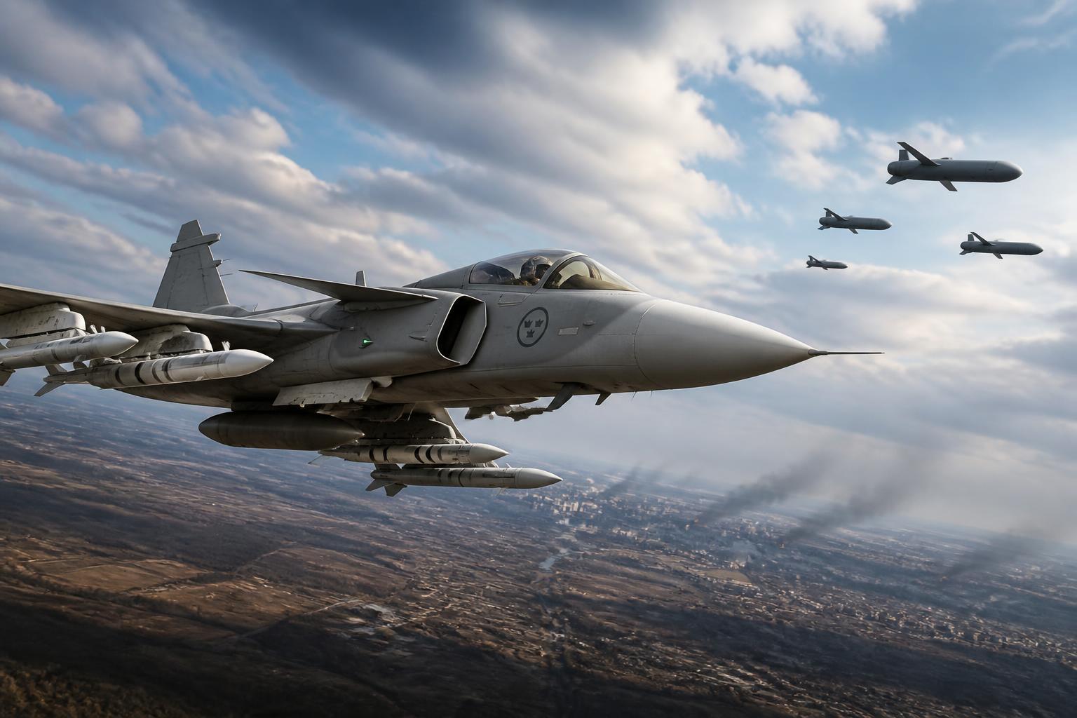 les chasseurs suédois gripen équipés de missiles meteor renforcent la défense de kyiv face aux bombes planantes russes, un tournant stratégique dans le conflit en ukraine.