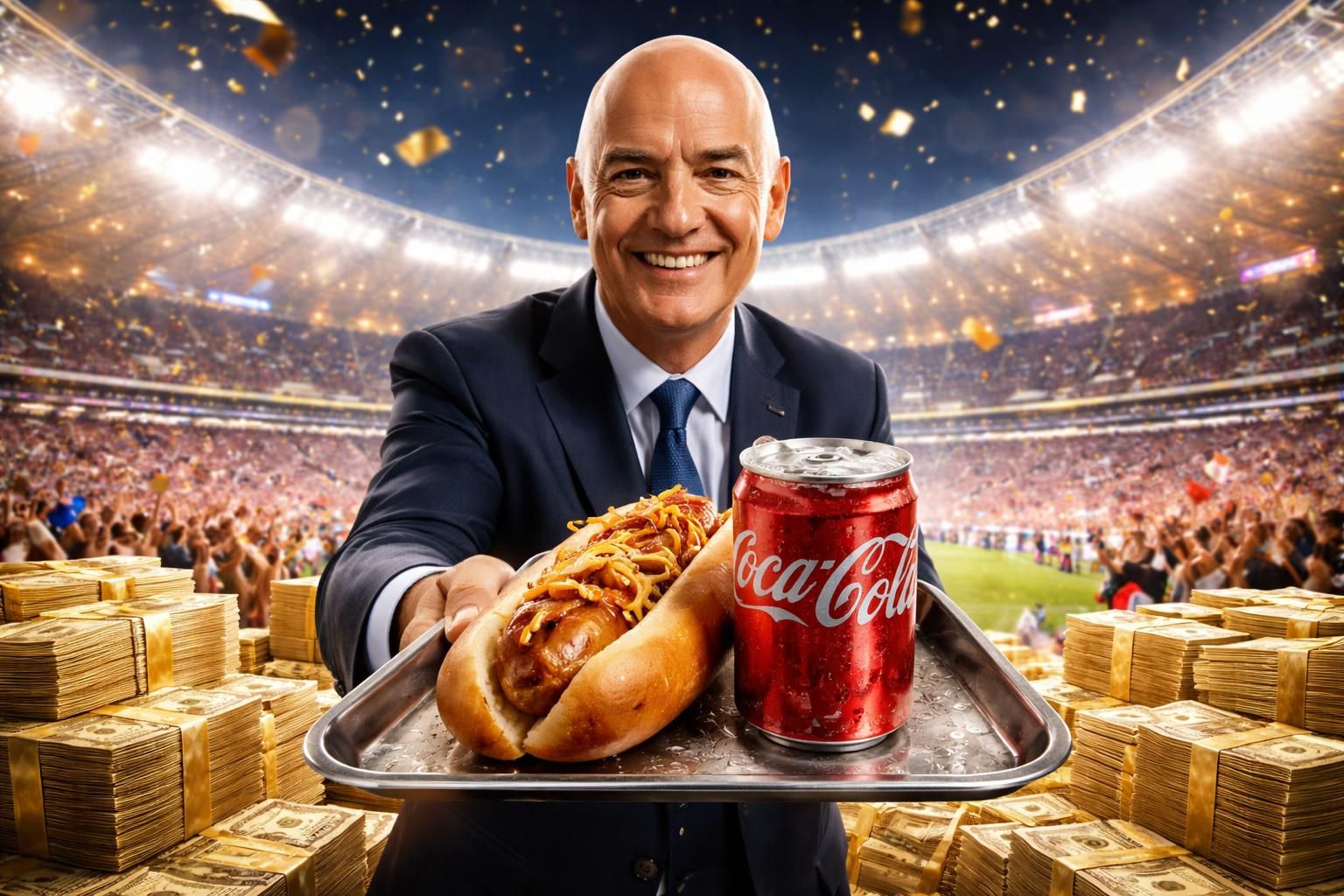 découvrez la promesse surprenante de gianni infantino pour la coupe du monde 2026 : un hot dog et un coca offerts en personne pour chaque billet vendu à 2 millions de dollars.