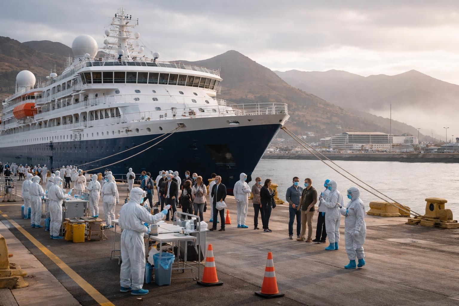 suivez en direct l'arrivée du mv hondius à granadilla aux canaries et le début imminent de l'évacuation des passagers suite à un contrôle médical à bord dans le cadre de l'alerte au hantavirus.